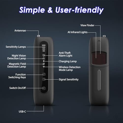 leingee Hidden Camera Detector, 6-in-1 RF Bug Detector for WiFi 4G 5G Signals, GPS Tracker Finder and Listening Device Detector with Infrared Lens Finder - Thumbnail 3