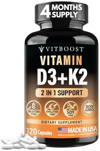 VITBOOST Vitamin D3 K2 Complex - Easy to Swallow - Vitamin D (D3) 5000 IU (125 mcg) & K2(MK-7) 90 mcg | Non-GMO | Gluten-Free | USA Made | 120 Capsules - Image 1