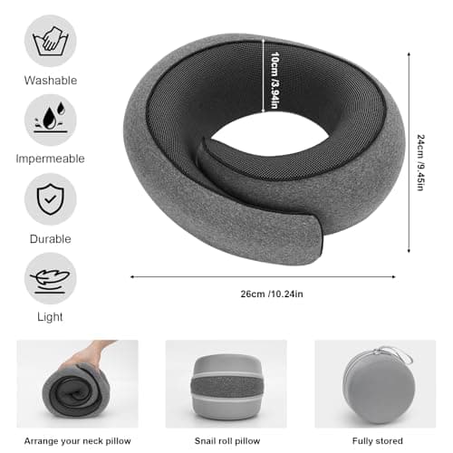 Bely King Travel Neck Pillow for Airplane - 100% Memory Foam 360° Ergonomic Support - Adjustable Velcro, Washable Velvet Cover & Compact Storage Case - Flight Essentials for Sleeping(Grey) - Thumbnail 2