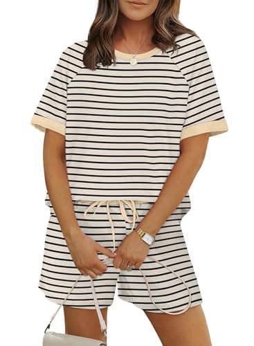 WIHOLL Womens Pajama Sets Two Piece Pj Sets for Woman Short Sleeve Sleepwear Comfy Lounge Set Pajama Sets for Women 2 Piece Casual Home Apparel Shorts for Women L - Image 1