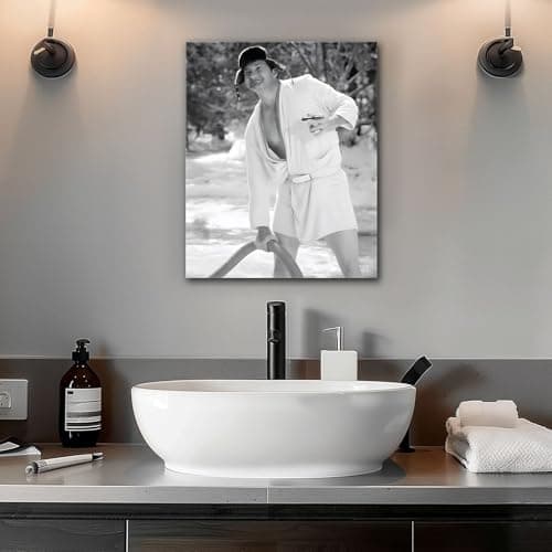 VYPEROCK Funny Framed Canvas Wall Art Bathroom Decor Black and White Comedy Cousin Eddie Movies Poster Oil Painting Modern Toilet Artwork for Living Room Dorm Wall Home Decoration, (20"x24") - Thumbnail 6