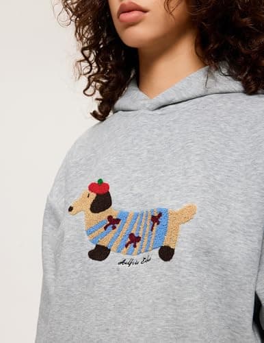 Aelfric Eden Cartoon Dog Hoodie Couple Hooded Sweatshirt Long Sleeve Pullover Oversized Hoodies 2026 Outfits Grey X-Small - Thumbnail 3