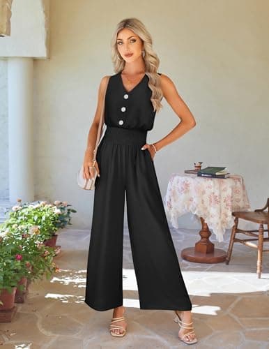 LOOKBOHO Women Jumpsuit Fashion Dressy One Piece Outfits Summer Sleeveless V Neck Rompers Casual Wide Leg Pants(B,XXL) - Thumbnail 5