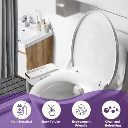 Bidet Attachment for Toilet，Non-Electric Dual Nozzle Hygienic Bidets，Self Cleaning and Adjustable Water Pressure Toilet Bidet for Frontal and Rear Wash（Classic Metal Hose） - Thumbnail 3