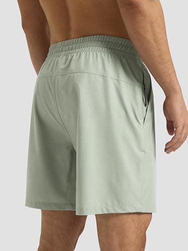 Arcweg Mens Swim Trunks 7 inch Quick Dry Athletic Shorts Casual Swimwear for Men with Mesh Liner & Zipper Pocket Light Grey Green - Thumbnail 2