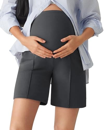 G4Free Maternity Shorts for Women Soft Stretch Over Bump Wide Leg Pregnancy Shorts with Pockets Summer Casul Workout(Dark Gray,S,6'') - Image 1