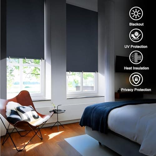Hezbjiti 2Pack Blackout Shades for Indoor Windows, Portable Blackout Curtains No Drilling or Tools, UV Protection, Temporary Window Roller Shades for Home, Office, Bedroom, Door (36" W*72" H, Grey) - Thumbnail 4