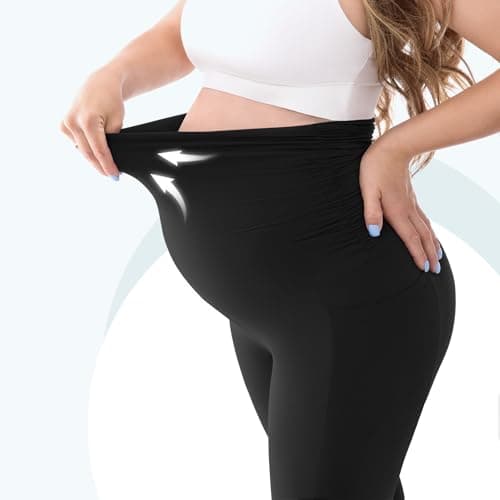 Leafigure Womens Maternity Leggings with Pockets, Pregnancy Buttery Soft Yoga Workout Pants Navy X-Large - Thumbnail 4