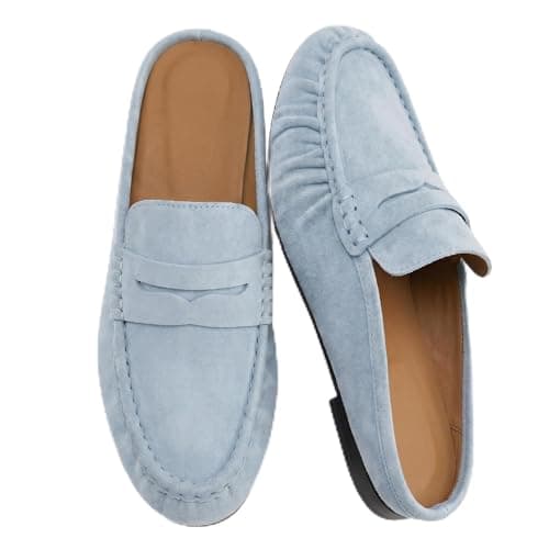FJQNXGY Penny Loafers for Women Comfortable Slip on Suede Loafers Mules Women’s Closed Toe Loafer Slides Shoes Light Blue - Image 1
