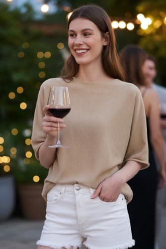 Orolay Short Sleeve Sweater for Women Lightweight Loose Fit Boat Neck Knit Pullover Top Dolman Sleeve Trendy Tops for Spring Summer 2026 Khaki - Thumbnail 2