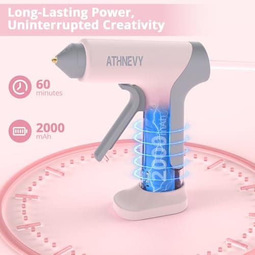 Cordless Hot Glue Gun, 4V 10s Fast Preheat, USB-C, 2000mAh Battery with Indicator, Smart Temp Control, Anti-Drip, Auto-Off, 30×7mm Glue Sticks, DIY Crafts, Home Repair, School Project (Light pink) - Thumbnail 5