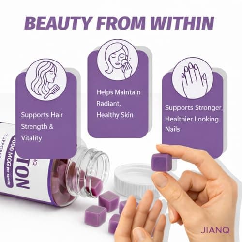 JianQ Biotin Gummies for Hair Skin & Nails – High Strength 5000 mcg Biotin with Collagen, Zinc & Vitamin C | Vegan, Sugar-Free, Non-GMO | Supports Healthy Hair Growth, 120 Count - Thumbnail 5