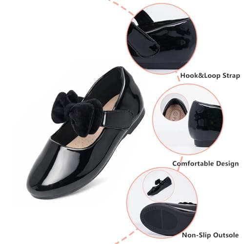 Pxmzizz Toddler Girl Black Dress Shoes Mary Jane Flower Girl Flats for Wedding & Party, Soft Insole, Non-Slip, Easy On & Off Dress Shoes for Little Girls,Black,11.5 - Thumbnail 4