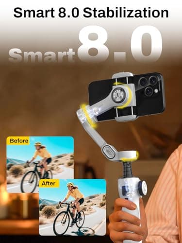 AOCHUAN Gimbal Stabilizer for iPhone & Android, 3-Axis Phone Gimbal with OLED Screen, 7.8" Extendable Rod, Face & Gesture Tracking, Ideal for Vlogging, Travel & Video Recording-Smart V8 White - Thumbnail 2