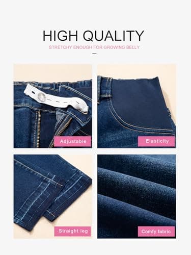 BLENCOT Women's Maternity Jeans Mid-Rise Elastic Waist Stretchy Pregnancy Denim Work Pants Ankle Straight Leg Plus Size Casual Bottoms with Pockets Small Sail Blue - Thumbnail 5