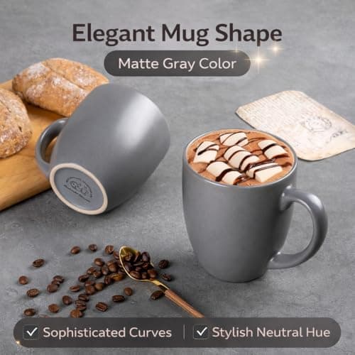 GBhome 12oz Coffee Mugs Set of 6, Large Ceramic Coffee Mugs for Man, Woman, Dad, Mom, Modern Coffee Mugs Set with handle for Tea/Latte/Cappuccino/Milk/Cocoa. Dishwasher&Microwave Safe,Matte Grey - Thumbnail 2