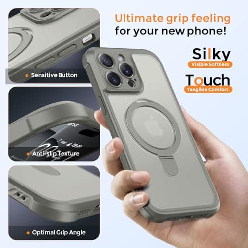 MOCCA Design for iPhone 14 Pro Case with Magnetic Invisible Stand [Full Camera Protection] [Compatible with Magsafe] Military Drop Shockproof Translucent Matte Phone Case Cover 6.1",Titanium Gray - Thumbnail 6