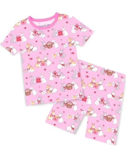 babee Reshinee Viscose Derived from Bamboo Toddler Girls Summer Short Sleeve Pajamas Kids Pjs 6-7T Unicorn Mermaid 2pcs - Image 1