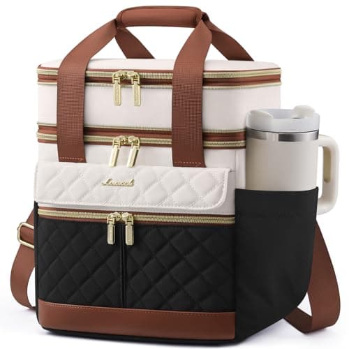 LOVEVOOK Insulated Lunch Bag Women Men,Expandable Double Deck Lunch Box for Women With Large Cup Holder,Leakproof Cooler Bag For Adult Lunch Tote Bag Work Picnic Beach with Adjustable Shoulder Strap - Image 1