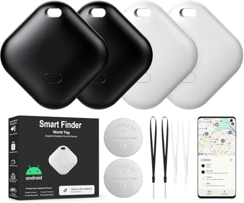 Air Tracker Tags-4 Pack for Android: Bluetooth Tracker Works with Google’s Find Hub | Android Only | Replaceable Battery | Water-Resistance | Smart Tag & Item Finder for Luggage, Key, Suitcases