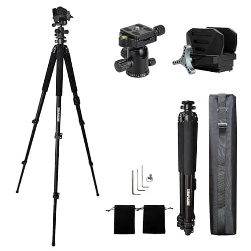 Shapakine 61” Aluminum Shooting Tripod with 360° Ball Head & Weight Hook – Arca-Swiss Rifle Saddle Clamp for Hunting, Heavy Duty Gun Rest w/Compass & Bubble Level (Prone to Standing) - Image 1