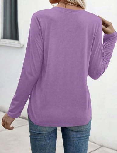 JUSTFASHIONNOW Pleated Long Sleeve Shirts for Women V Neck Dressy Casual Business Blouses Fall Tops 2025 Trendy(Purple,Large) - Thumbnail 6