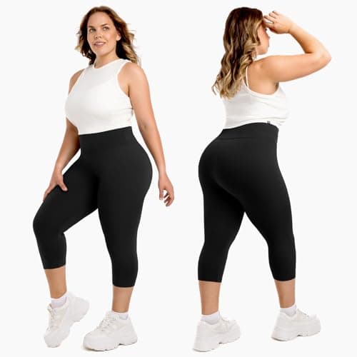 Walifrey Plus Size Capri Leggings for Women，High Waisted Buttery Soft Plus Capris for Gym Yoga Black 3XL - Thumbnail 2
