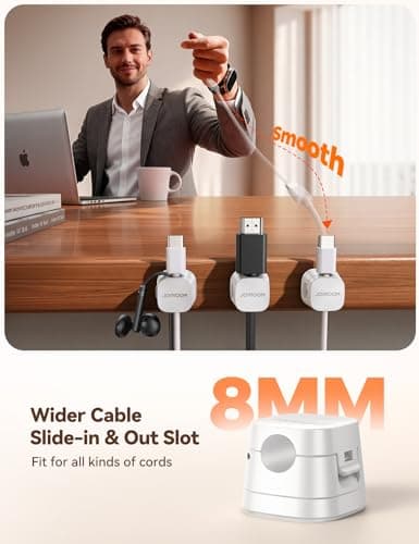 JOYROOM Detachable Magnetic Cord Organizer w/Secure Snap-Lock, 2-in-1 Adhesive& Magnetic Cable Clips, Auto-Fit Spring Management for φ1.5~8mm Cables, Under Desk Nightstand Home Office Car Wire Keeper - Thumbnail 5