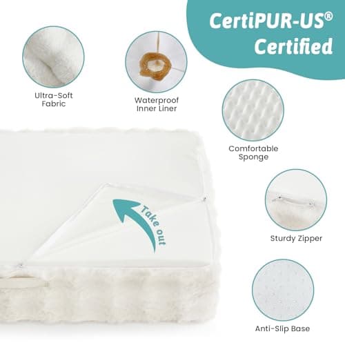 COZY KISS Faux Rabbit Fur Orthopedic Dog Bed, Dog Bed for Medium Size, Supportive Foam Pet Sofa with Waterproof Lining Cover, Washable U-Shaped Pet Couch with Anti-Slip Bottom, Beige M 30x20x6.5 inch - Thumbnail 5