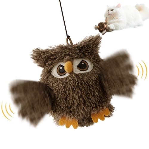 ZOMISIA Flappy Bird Cat Toy, Interactive Flapping Chirping Bird Cat Toy with Catnip Bag for Indoor Bored Alone Kitten, Automatic Rechargeable Touch Activated Owl Kitty Toy (No Flying), Brown