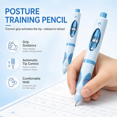 Write Right Learning,Pencil Kids Handwriting Gripper,Posture-Correcting Pen with Automatic Refill, Posture Correction Training Writing, 12 Replacement Refillers. (Blue) - Thumbnail 6