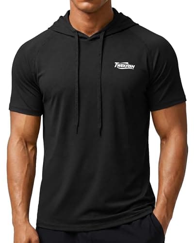 Twekfish Men's Workout Short Sleeve Hoodie, Lightweight Athletic Gym Running Shirts, Quick Dry Muscle Fit Hooded Sweatshirt