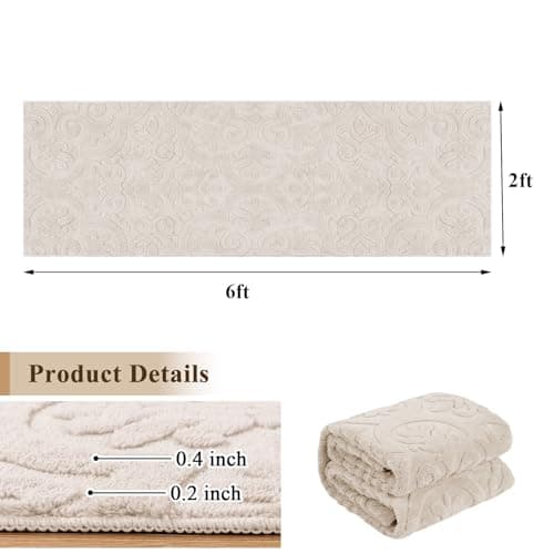 U'Artlines 2x6ft Hallway Runner Rug, Non Slip Washable Kitchen Rugs, Neutral Beige Modern High-Low Pile Rug Soft Cozy Floor Carpet Runners for Hallways Entryway Laundry Room Kitchen Bathroom - Thumbnail 2