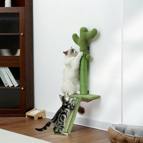 Wall Mounted Cat Shelf with Sisal Scratcher, Cat Wall Step for Climbing & Jumping, Space Saving Cat Wall Furniture for Indoor Cats, Modern Cat Climbing Platform - Image 1