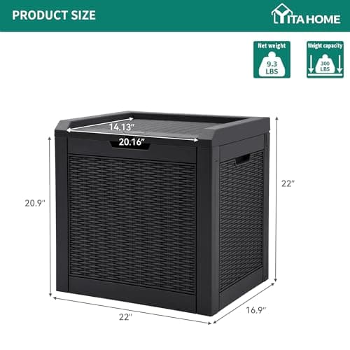 YITAHOME 32 Gallon Rattan Deck Box, Indoor Outdoor Storage Box for Patio Furniture, Pool Accessories, Cushions, Garden Tools, Sports Equipment, Waterproof Resin with Lockable Lid & Side Handles, Black - Thumbnail 5