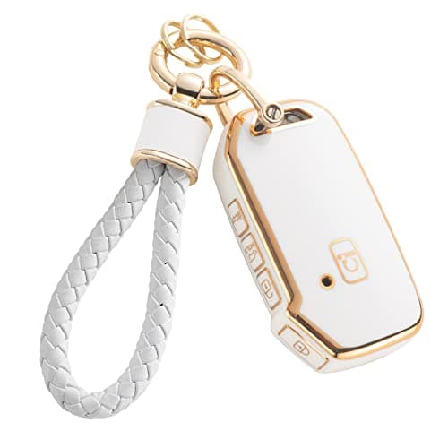 RUABIBAN for Kia Key Fob Cover with Keychain, Soft TPU Key Case Fit for Kia Cerato Ceed Forte NIRO Sorento Seltos Sportage Soul Telluride Remote Smart Key Protector