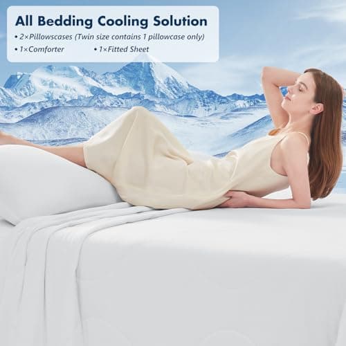 Quataly Cooling Comforter Set White Fitted Bottom Sheet and 1 Pillowscase-Twin Size Cooler Comforter for Summer Soft Breath 3pcs Set (1 Twin Comforter+1 Fitted Sheets+1 Pillowcase,White) - Thumbnail 2