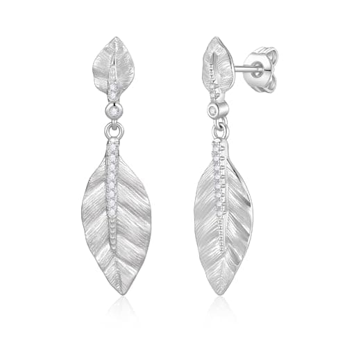 Silver Leaf Earrings for Women – 14K White Gold Plated Zircon Dangle Drop Earrings, Lightweight Hypoallergenic Hanging Leaf Charm Earrings, Valentine's Day Christmas Birthday Gift for Women Mom Sister Wife - Image 1