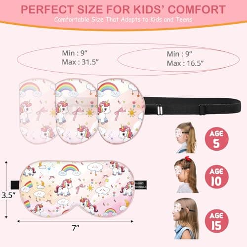 Kids Silk Sleep Mask: 100% Mulberry Silk Eye Mask with Adjustable Strap, Cute Sleeping Blindfold for Boys Girls Teens, Soft & Lightweight Eye Shade for Travel, Nap, Bedtime (Pink Horse Style) - Thumbnail 6