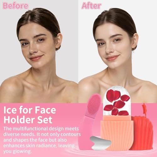 Ice Roller for Face and Eyes, 3-in-1 Set ice Roller, Silicone Facial Cleansing Brush, and Gua Sha，Facial Massage Cleansing Tool for Women Reduces Puffiness and Improves Wrinkles.Improve Skin Texture - Thumbnail 4