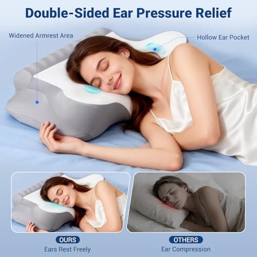 Cervical Pillow for Neck Pain Relief, Ergonomic Contour Memory Foam Neck Support Pillow with Ear Pressure Relief and Dual Height Design, Cooling Orthopedic Pillow for Side, Back and Stomach Sleepers - Thumbnail 3