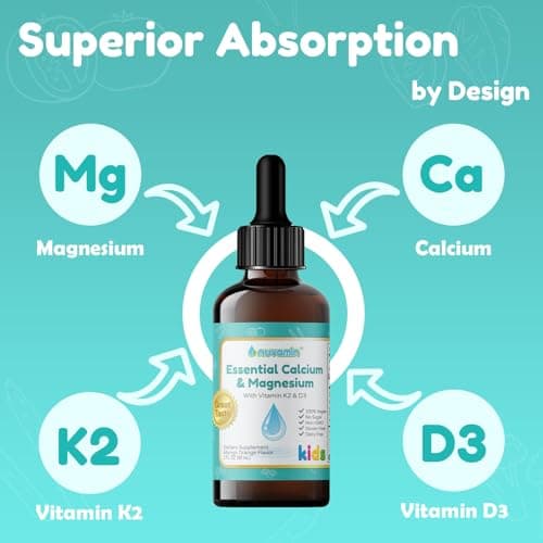 Nuvamin – Liquid Calcium & Magnesium Drops for Baby, Toddlers, Kids, & Adults, 2Fl.Oz (60ml), 30 Daily Servings. Great Taste - All Natural - Vegan - Superior Absorption - Thumbnail 3