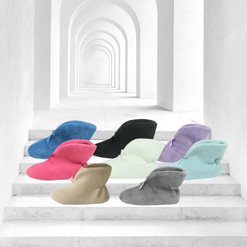 Forfoot Slipper Boots, Winter Bootie Slippers for Women Extreme Cold Light Coral Plush Indoor House Bedroom Slippers Fuzzy Black Home Office Shoes US 9.5 - Thumbnail 6