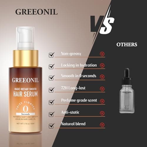 GREEONIL Hair Serum for Frizzy Hair with Hair Scalp Massager Shampoo Brush - Anti Frizz Serum Shine and Gloss Treatment with Marula Oil, Squalane, Vitamin E, Olive, For All Hair Types - Thumbnail 5