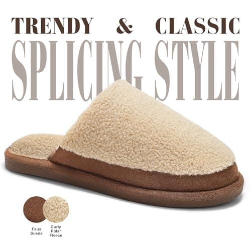Parlovable Women's Memory Foam House Slippers - Polar Fleece Lining Non-Slip Indoor Shoes Camel 5-6 - Thumbnail 4