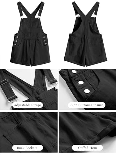 ANRABESS Overalls for Women Denim Shorts Overalls 2026 Summer Casual Loose Fit Adjustable Rompers Jean jumpsuit Bib Shortalls Black X-Small - Thumbnail 6