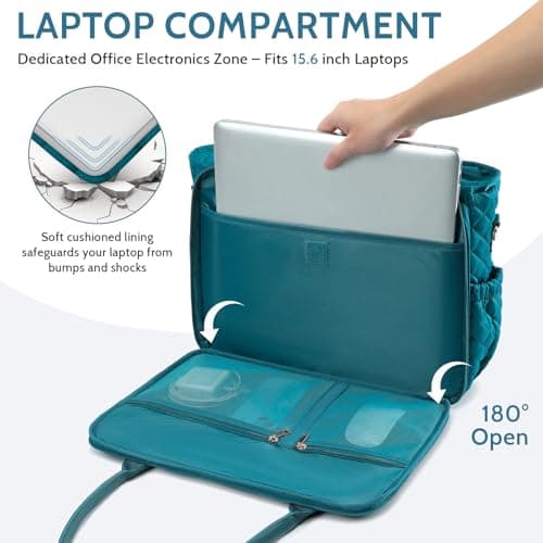 2-in-1 Lunch & Laptop Tote Bag｜15.6" Work Bags for Women｜Water-Resistant Polyester Casual｜Insulated Leakproof Lunch Compartment｜Teacher Nurse Bag｜Laptop Briefcase for Office Travel｜Dark Green - Thumbnail 4