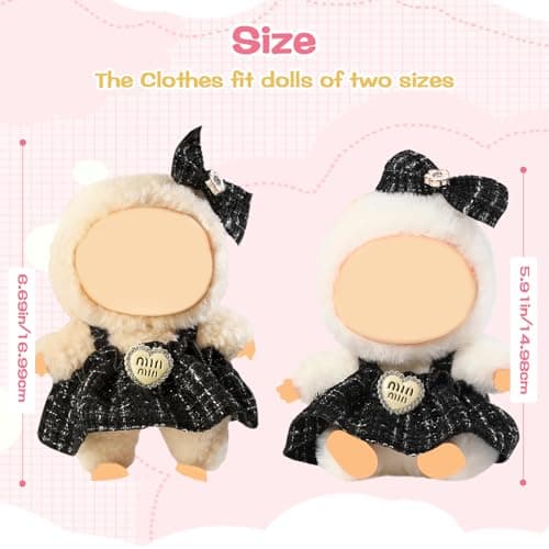 Clothes for Blind Box Dolls, Premium 2-Piece Dolls Accessories Set with Chic Bow Dress Outfit for 15-17cm Plush Blind Box Toy (Black Set) - Thumbnail 3