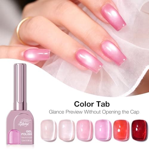 GELLAKTIK Cat Eye Gel Nail Polish Set, 6 Colors 12ML Spring Summer Glitter Magnetic Nail Polish Gel with Magnet, Soak Off UV LED for Home Salon Manicure Gift for Women - Thumbnail 6
