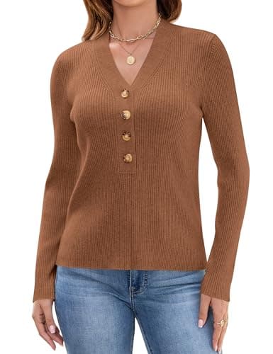 Blooming Jelly Womens Dressy Sweater V Neck Pullover Lightweight Long Sleeve Bussines Casual Tops Ladies Trendy Fall 2025 Old Money Clothes (X-Large, Coffee) - Image 1